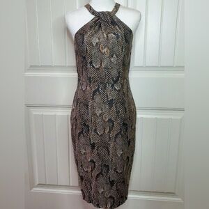 H&M Womens Sz 4 Bodycon Dress Racer Back Snakeskin Sheath Sleeveless Pleats